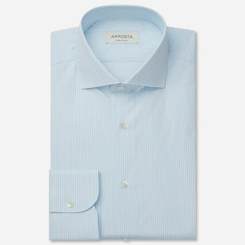 Camicia righe azzurro cotone fil-à-fil, collo stile collo francese basso
