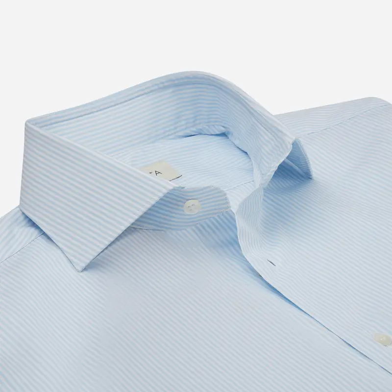 Camicia righe azzurro cotone fil-à -fil, collo stile collo francese basso miniatura 3