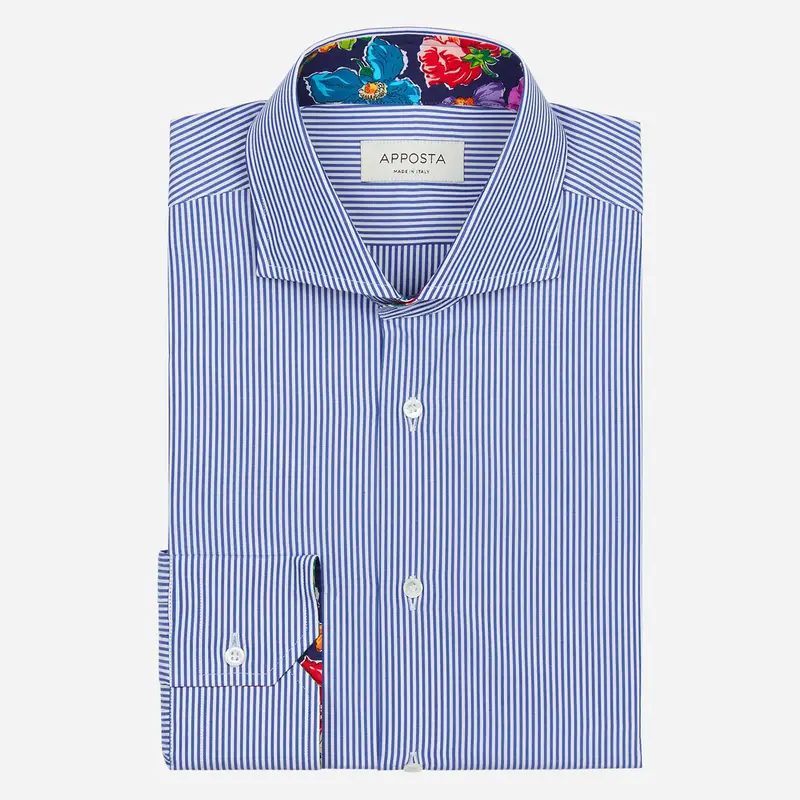 Camicia righe azzurro cotone fil-à-fil, collo stile collo francese basso