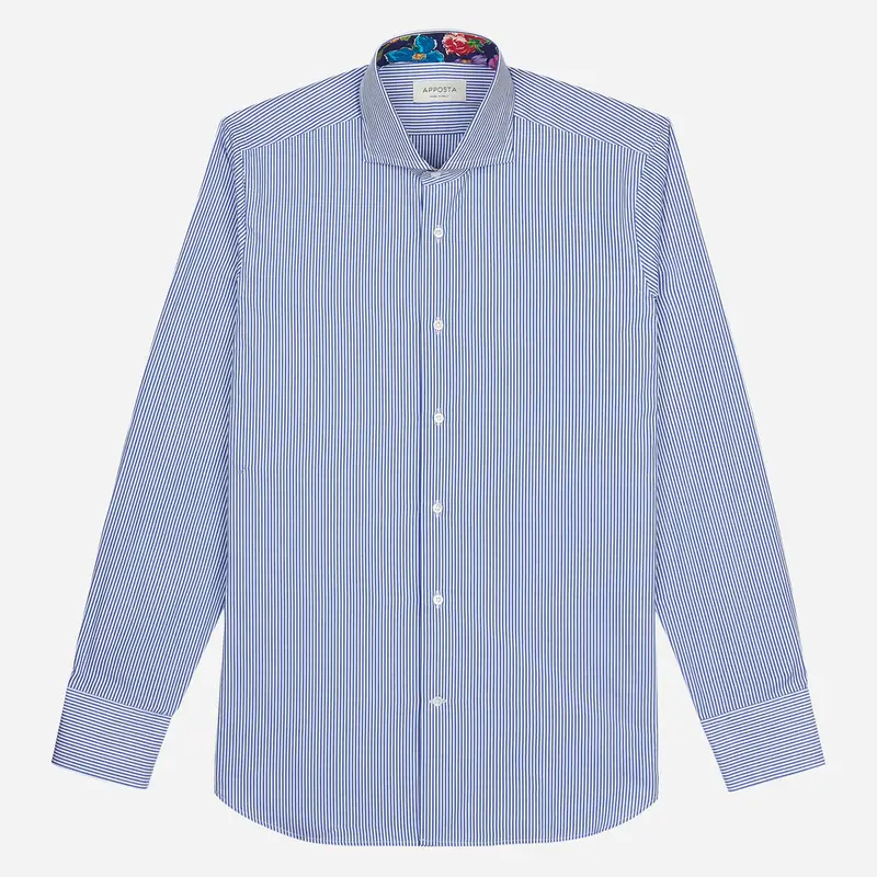 Camicia righe azzurro cotone fil-à -fil, collo stile collo francese basso miniatura 2