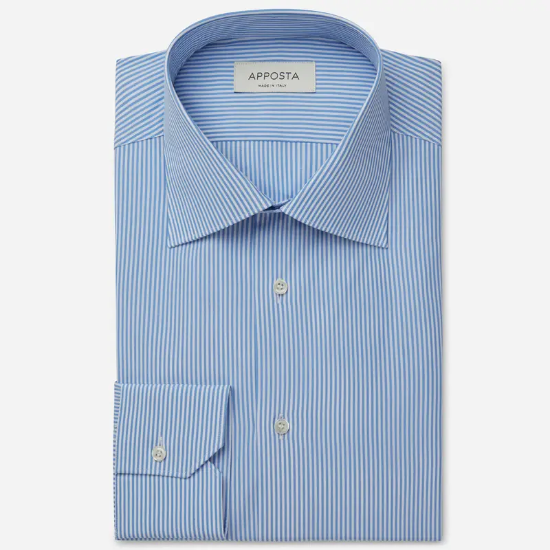 Camicia righe azzurro cotone fil-à-fil, collo stile collo italiano formale