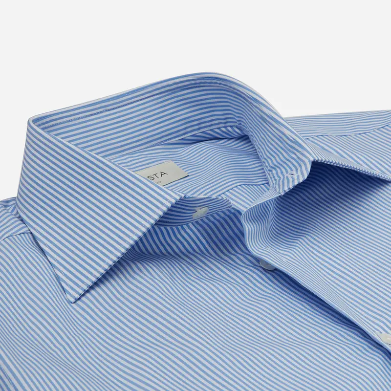 Camicia righe azzurro cotone fil-à -fil, collo stile collo italiano formale miniatura 3