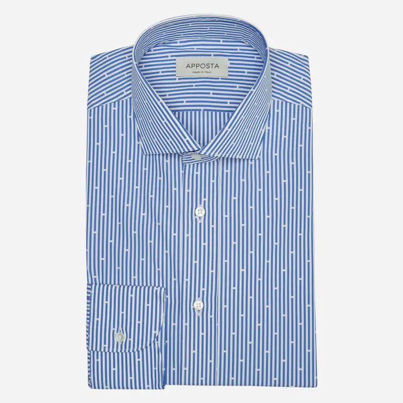 Camicia righe azzurro cotone popeline, collo stile collo francese aggiornato a punte corte