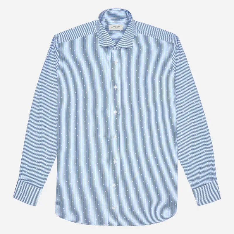Camicia righe azzurro cotone popeline, collo stile collo francese aggiornato a punte corte miniatura 2