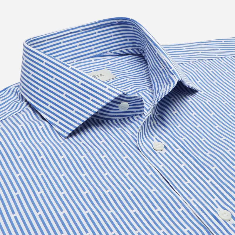 Camicia righe azzurro cotone popeline, collo stile collo francese aggiornato a punte corte miniatura 3