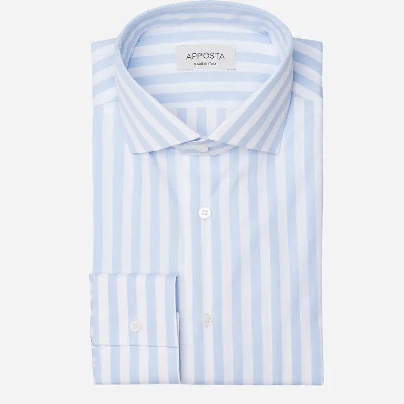 Camicia righe azzurro cotone popeline, collo stile collo francese basso