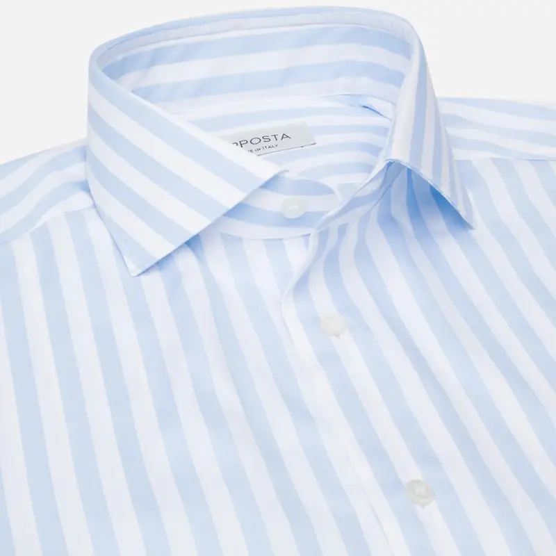 Camicia righe azzurro cotone popeline, collo stile collo francese basso miniatura 3