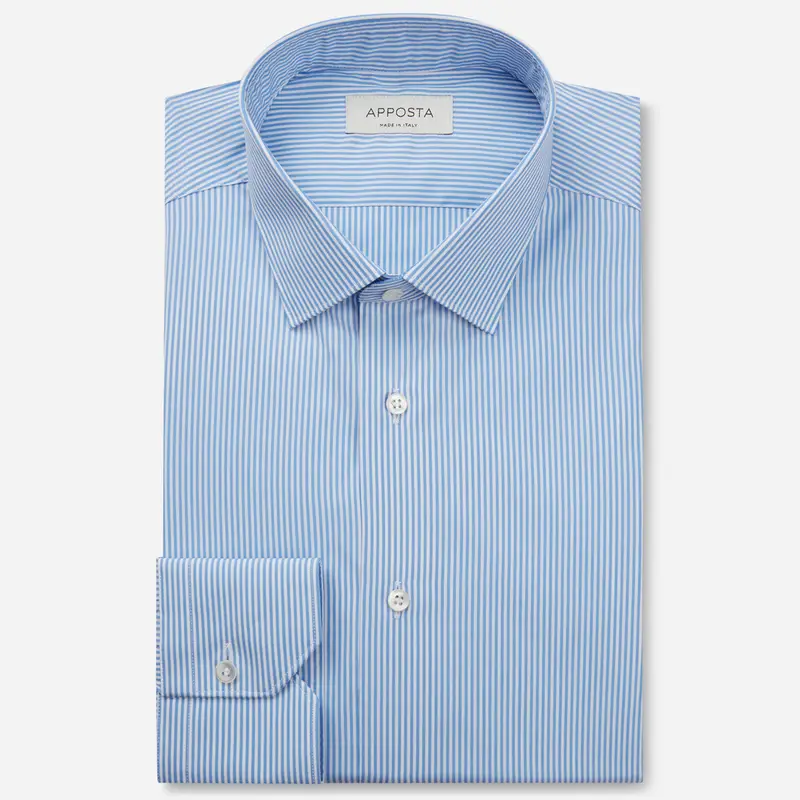Camicia righe azzurro cotone popeline, collo stile collo italiano basso
