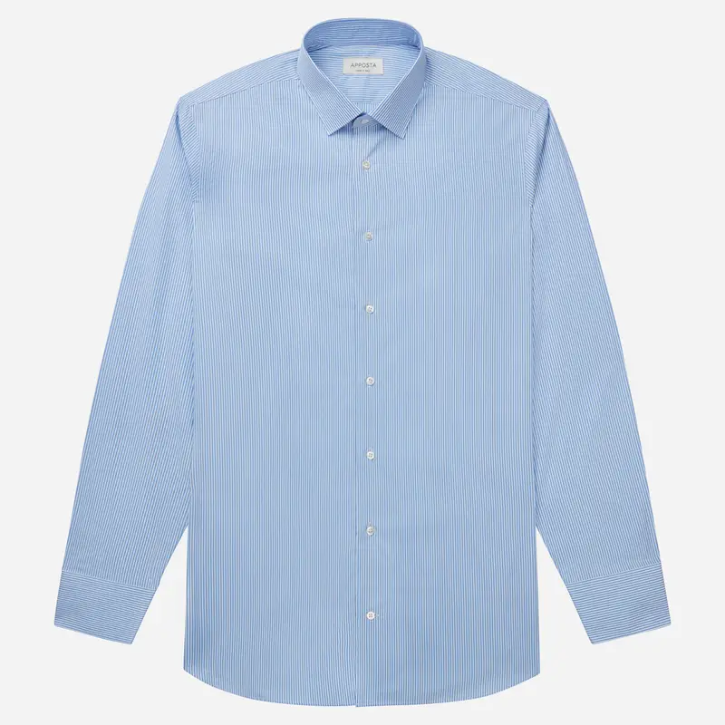 Camicia righe azzurro cotone popeline, collo stile collo italiano basso miniatura 2