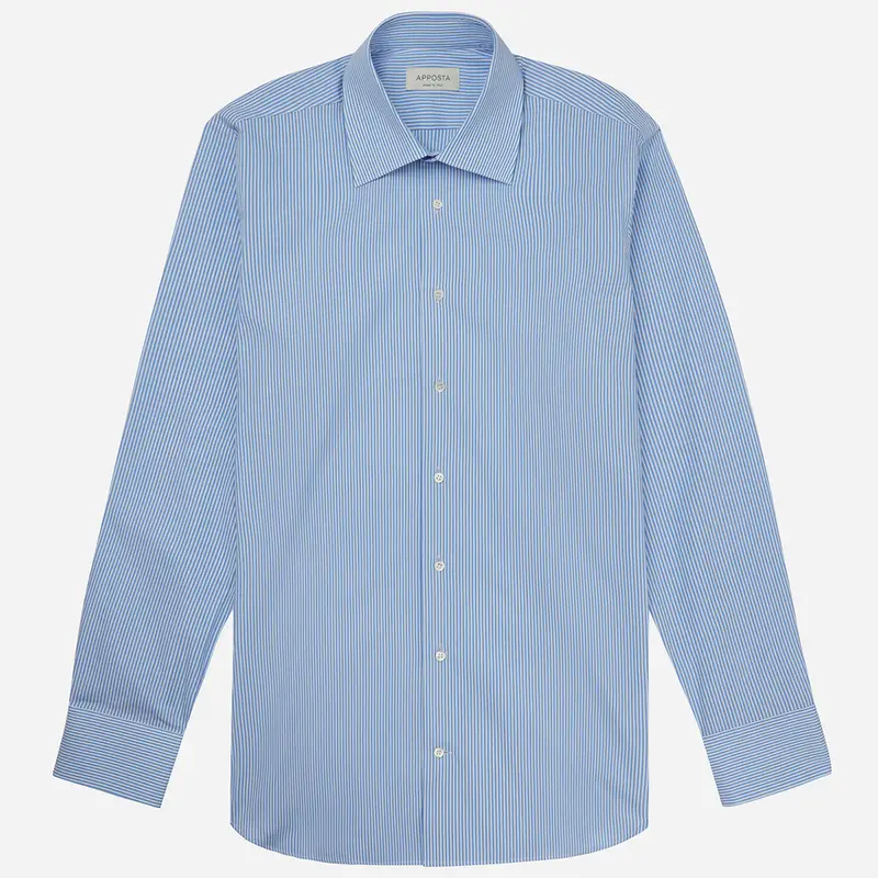 Camicia righe azzurro cotone popeline, collo stile collo italiano formale miniatura 2