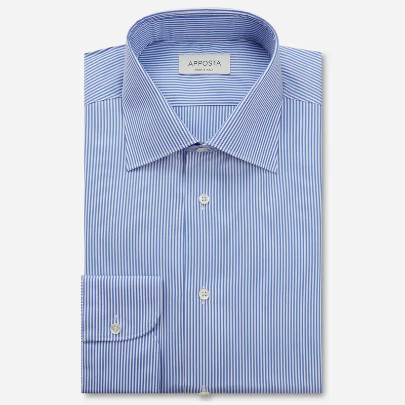 Camicia righe azzurro cotone popeline giza 87, collo stile collo semifrancese