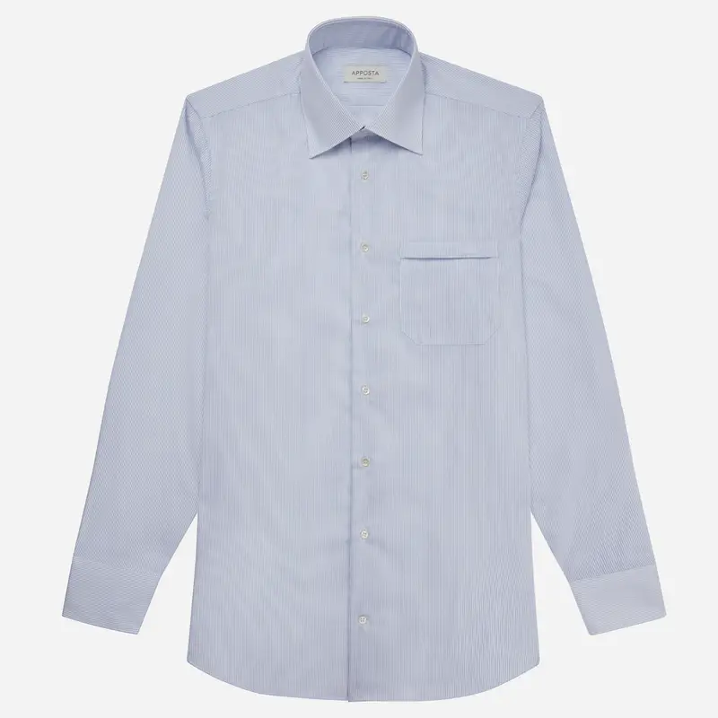 Camicia righe azzurro cotone stiro facile dobby, collo stile collo italiano formale miniatura 2