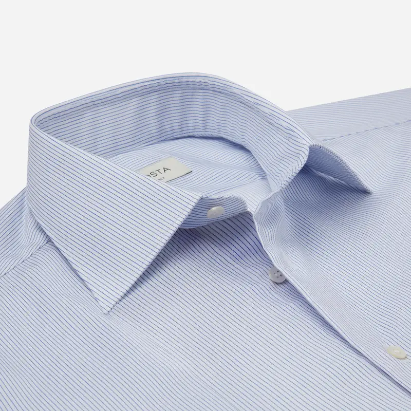 Camicia righe azzurro cotone stiro facile dobby, collo stile collo italiano formale miniatura 3