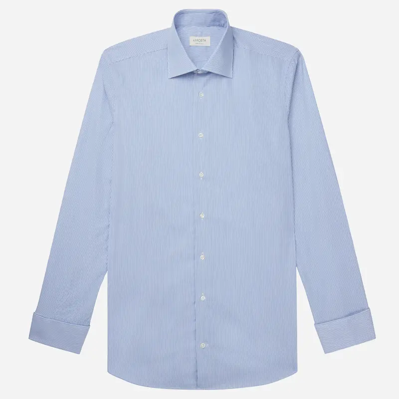 Camicia righe azzurro cotone stiro facile popeline, collo stile collo semifrancese, polso da gemelli miniatura 2