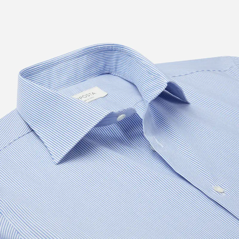 Camicia righe azzurro cotone stiro facile popeline, collo stile collo semifrancese, polso da gemelli miniatura 3
