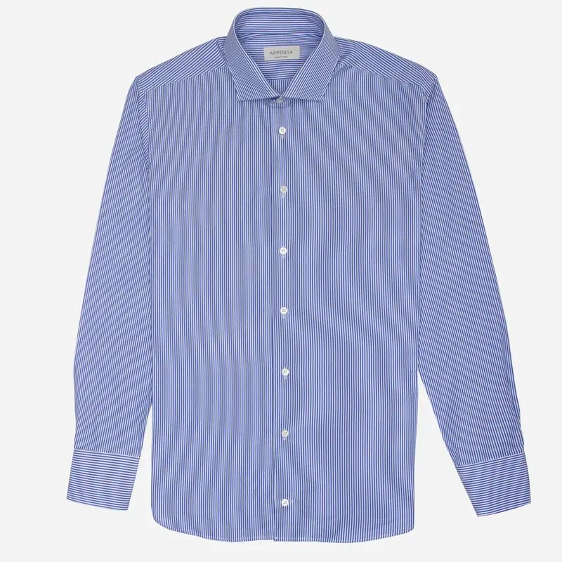 Camicia righe azzurro cotone tessuto con armatura a tela, collo stile collo francese aggiornato a punte corte miniatura 2