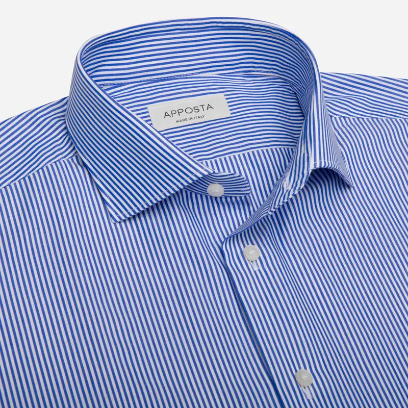 Camicia righe azzurro cotone tessuto con armatura a tela, collo stile collo francese aggiornato a punte corte miniatura 3
