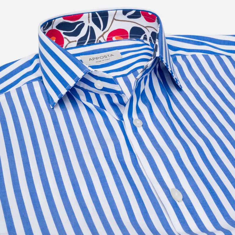 Camicia righe azzurro cotone tessuto con armatura a tela, collo stile collo semifrancese miniatura 3