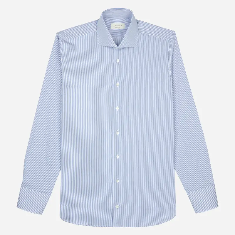Camicia righe azzurro cotone twill, collo stile collo francese alto con due bottoni miniatura 2