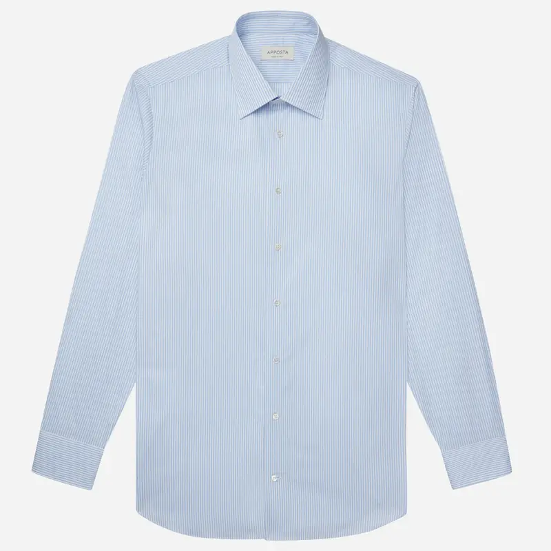 Camicia righe azzurro cotone twill giza 87, collo stile collo italiano basso miniatura 2