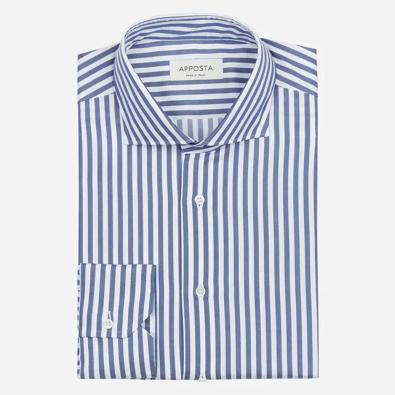 Camicia righe blu cotone elasticizzato twill, collo stile collo francese aggiornato a punte corte