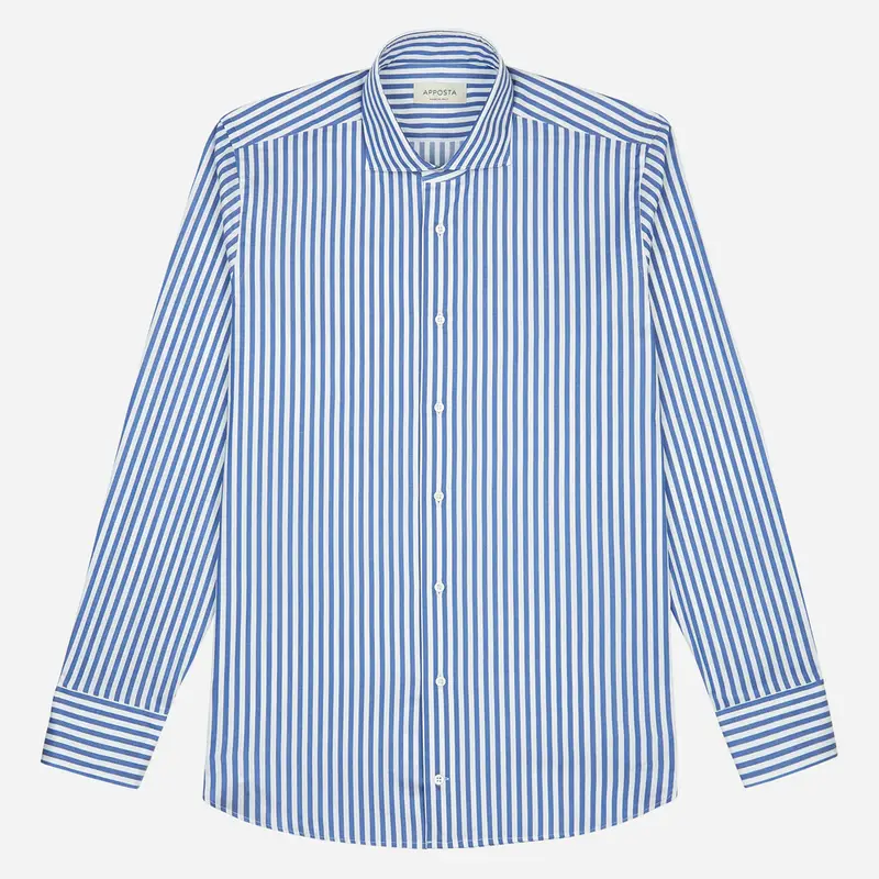 Camicia righe blu cotone elasticizzato twill, collo stile collo francese aggiornato a punte corte miniatura 2