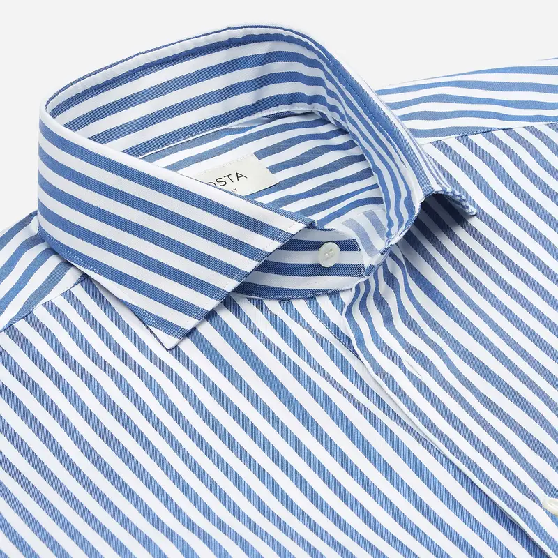 Camicia righe blu cotone elasticizzato twill, collo stile collo francese aggiornato a punte corte miniatura 3