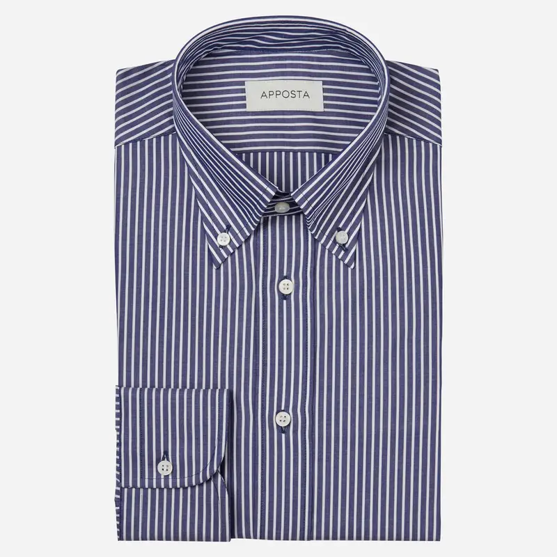 Camicia righe blu cotone fil-à-fil, collo stile collo button down