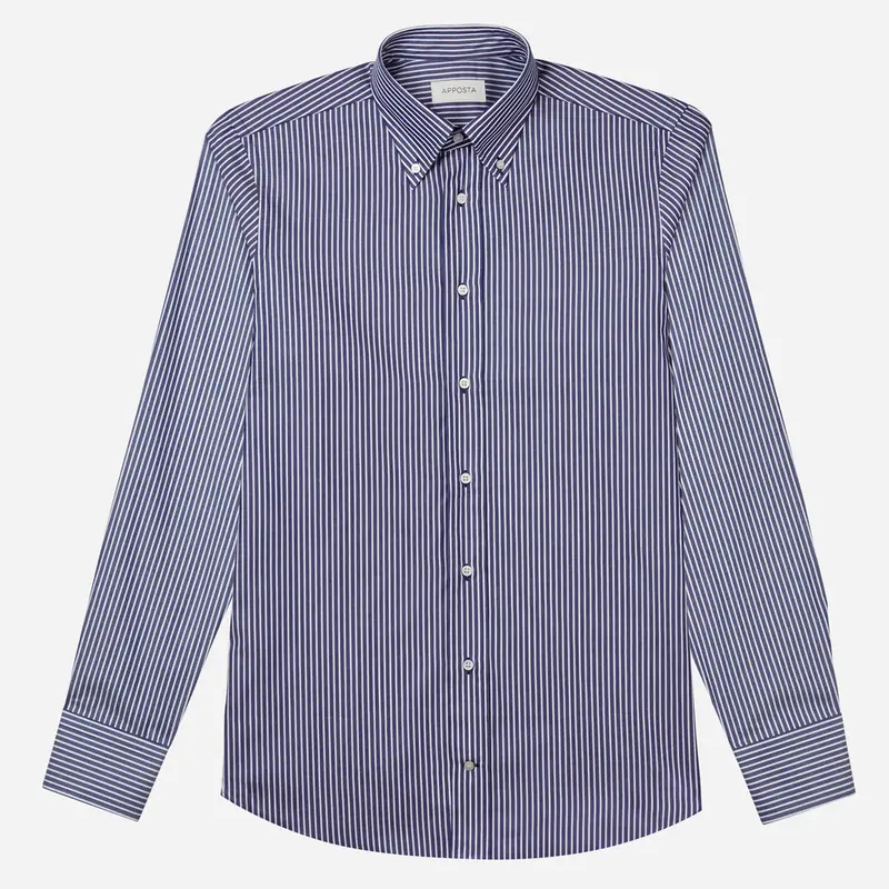 Camicia righe blu cotone fil-à-fil, collo stile collo button down miniatura 2