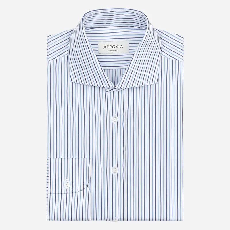 Camicia righe blu cotone popeline, collo stile collo francese