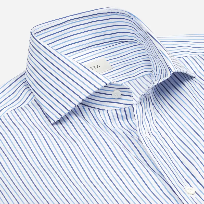 Camicia righe blu cotone popeline, collo stile collo francese miniatura 3