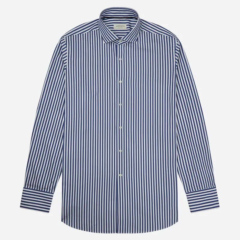 Camicia righe blu cotone popeline, collo stile collo francese basso miniatura 2