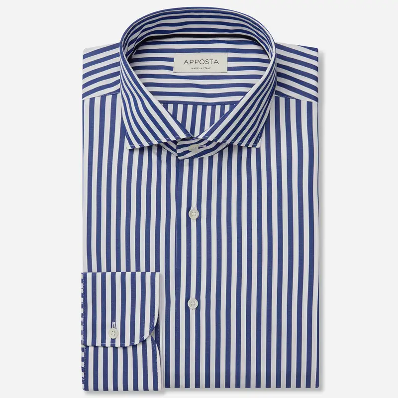 Camicia righe blu cotone popeline doppio ritorto, collo stile collo francese basso