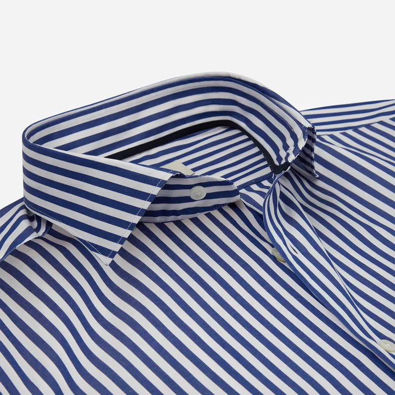Camicia righe blu cotone popeline doppio ritorto, collo stile collo francese basso miniatura 3