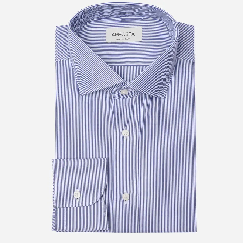 Camicia righe blu cotone stiro facile popeline, collo stile collo francese aggiornato a punte corte