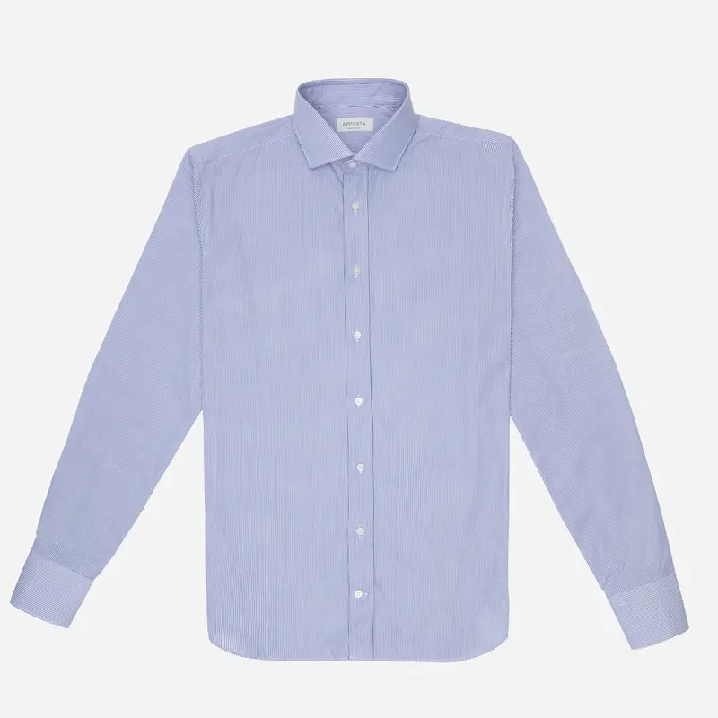 Camicia righe blu cotone stiro facile popeline, collo stile collo francese aggiornato a punte corte miniatura 2