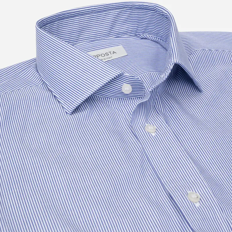 Camicia righe blu cotone stiro facile popeline, collo stile collo francese aggiornato a punte corte miniatura 3
