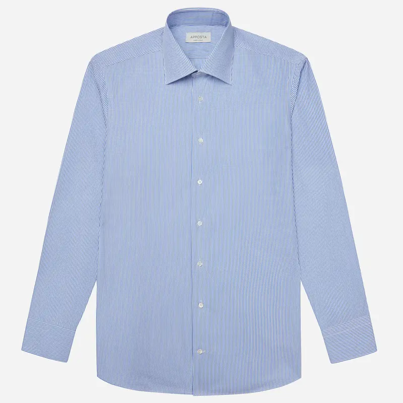 Camicia righe blu cotone-tencel popeline, collo stile collo francese aggiornato a punte corte miniatura 2