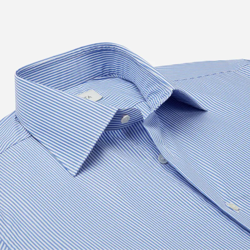 Camicia righe blu cotone-tencel popeline, collo stile collo francese aggiornato a punte corte miniatura 3