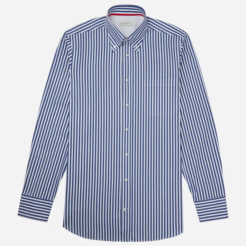 Camicia righe blu cotone tessuto con armatura a tela, collo stile collo button down miniatura 2