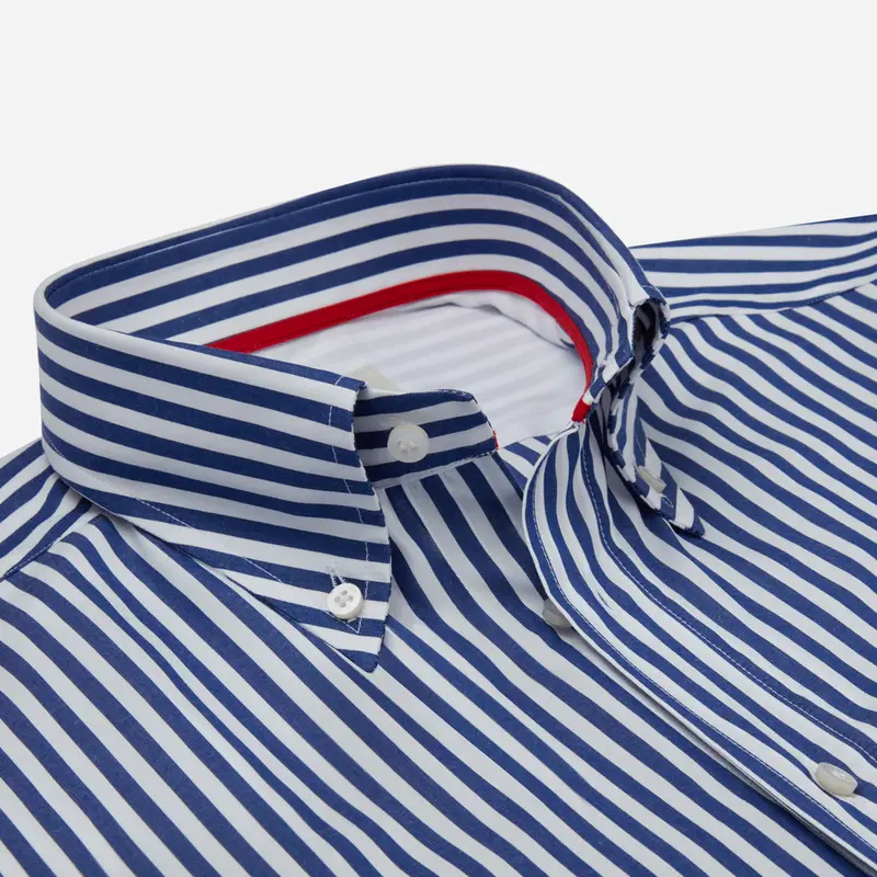 Camicia righe blu cotone tessuto con armatura a tela, collo stile collo button down miniatura 3
