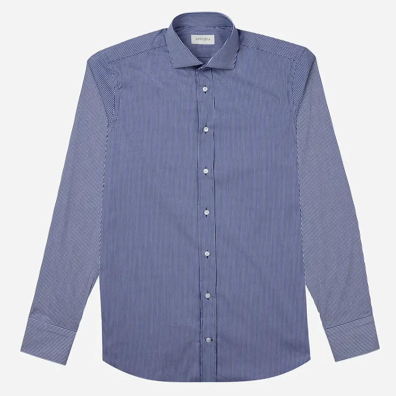 Camicia righe blu elasticizzato raso, collo stile collo francese aggiornato a punte corte miniatura 2