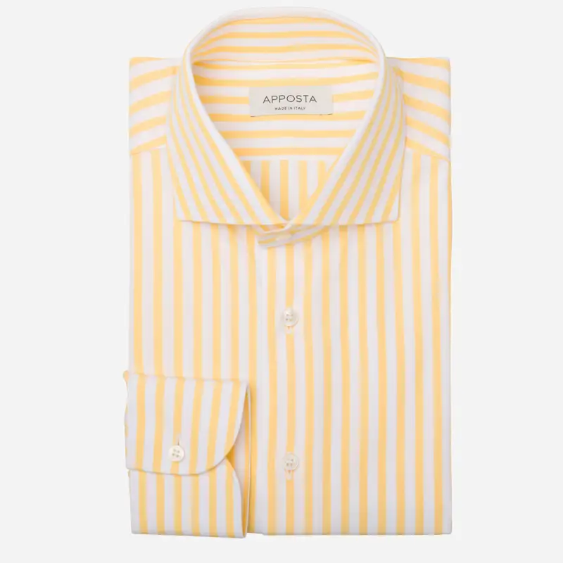 Camicia righe giallo cotone popeline doppio ritorto, collo stile collo francese basso