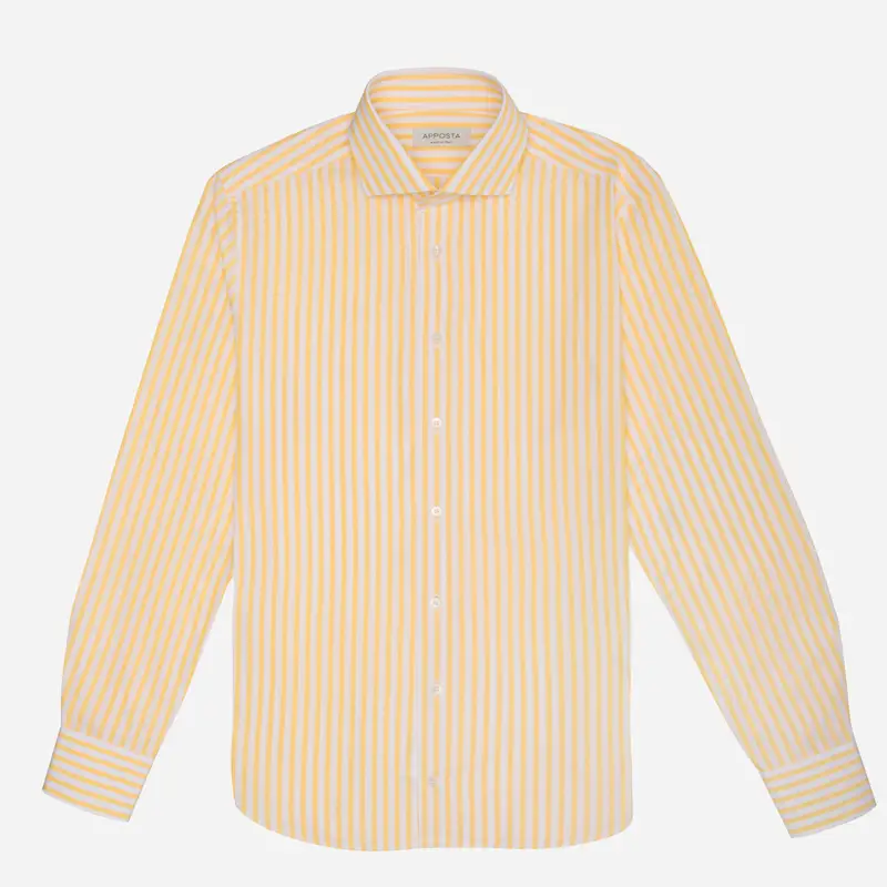 Camicia righe giallo cotone popeline doppio ritorto, collo stile collo francese basso miniatura 2