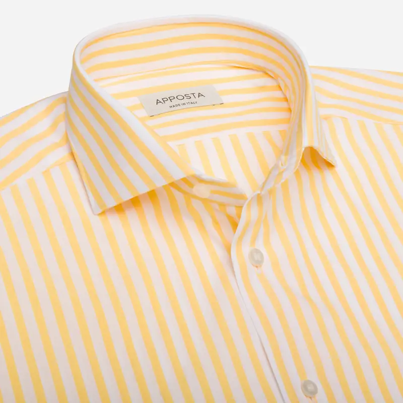 Camicia righe giallo cotone popeline doppio ritorto, collo stile collo francese basso miniatura 3