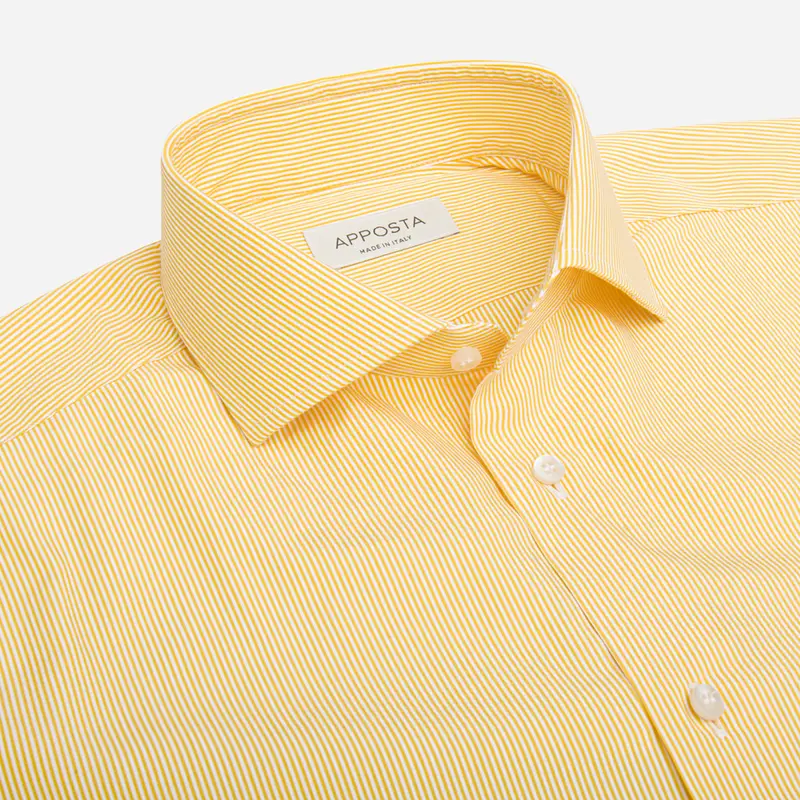 Camicia righe giallo cotone tessuto con armatura a tela, collo stile collo francese aggiornato a punte corte miniatura 3
