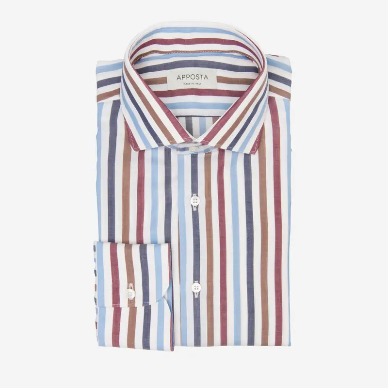 Camicia righe multi cotone-lana twill, collo stile collo francese aggiornato a punte corte