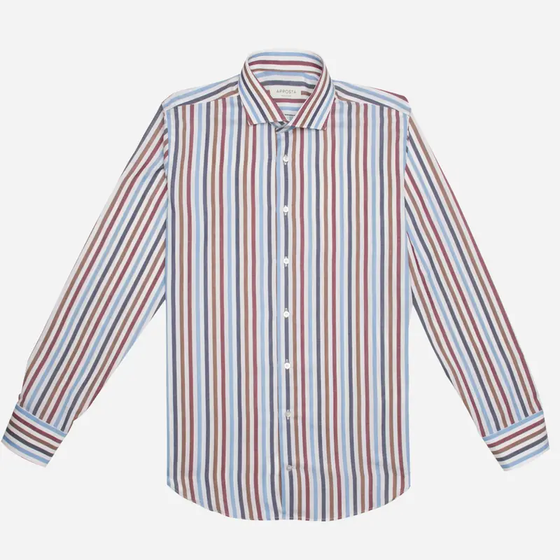 Camicia righe multi cotone-lana twill, collo stile collo francese aggiornato a punte corte miniatura 2