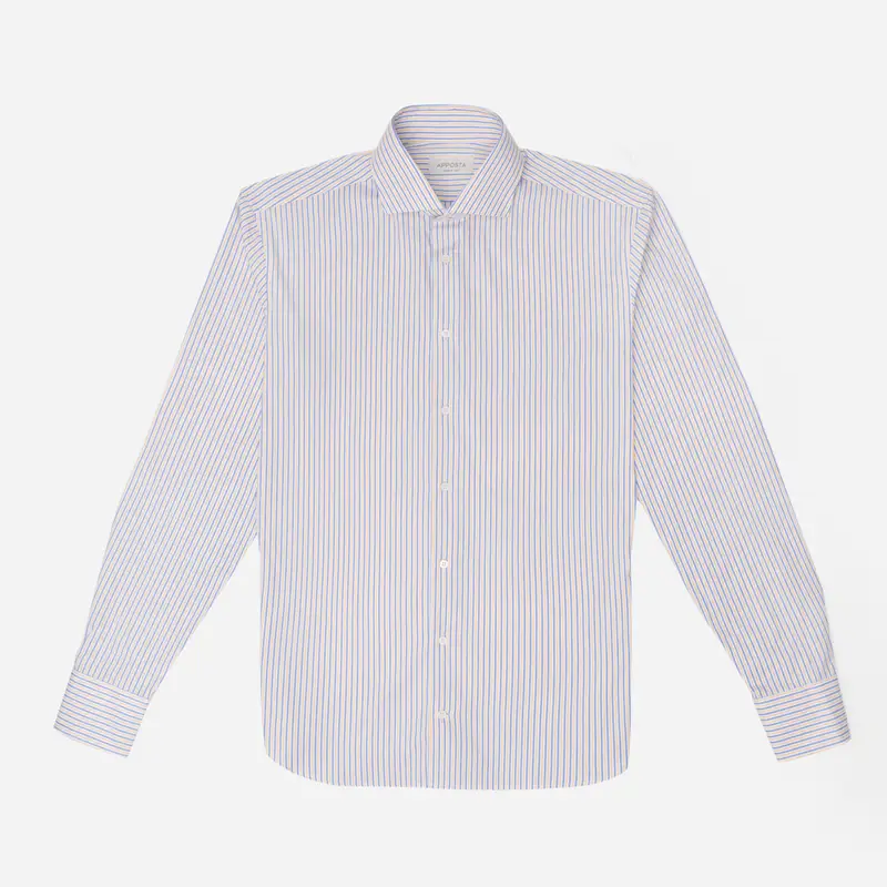 Camicia righe multi cotone popeline, collo stile collo francese basso miniatura 2