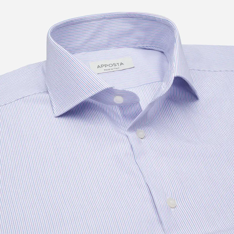 Camicia righe multi cotone popeline doppio ritorto, collo stile collo francese basso miniatura 3